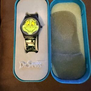 Dr. Seuss Grinch Black and Green Watch with Blue Case